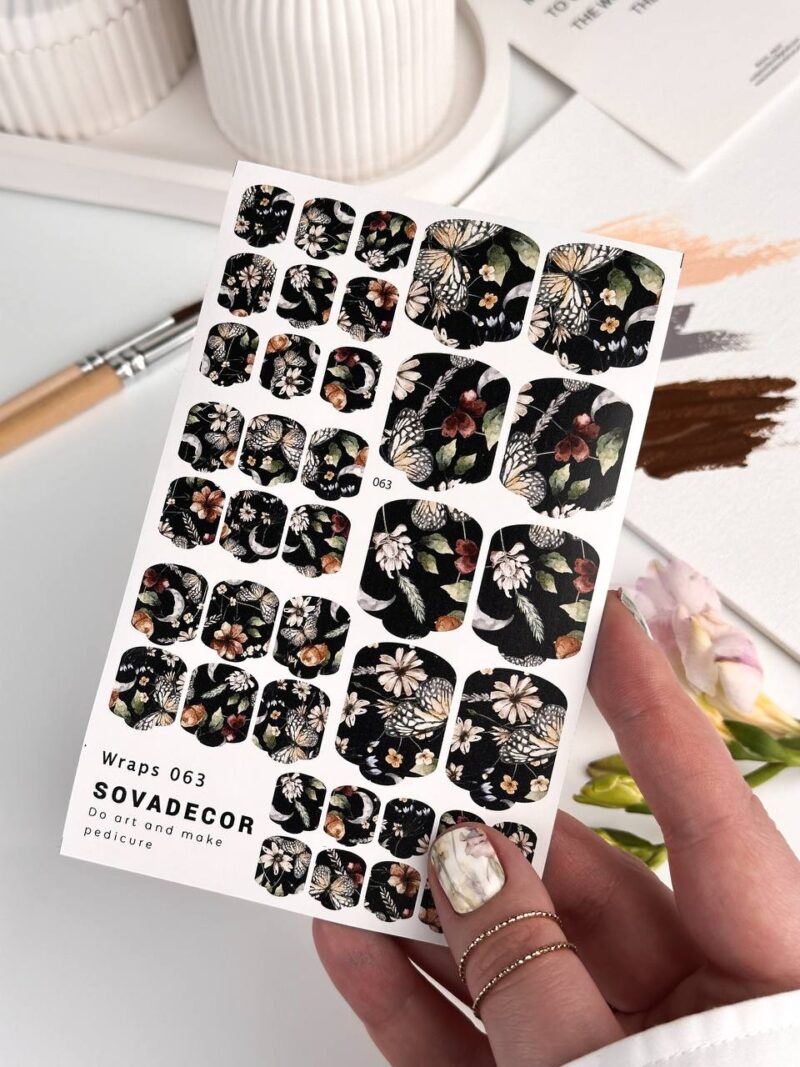 Αυτοκόλλητα Νυχιού Wraps Pedi Sova - 063 - Black Flower-1