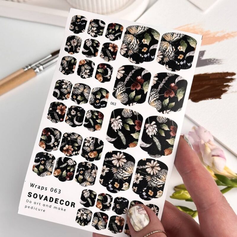 Αυτοκόλλητα Νυχιού Wraps Pedi Sova - 063 - Black Flower-1